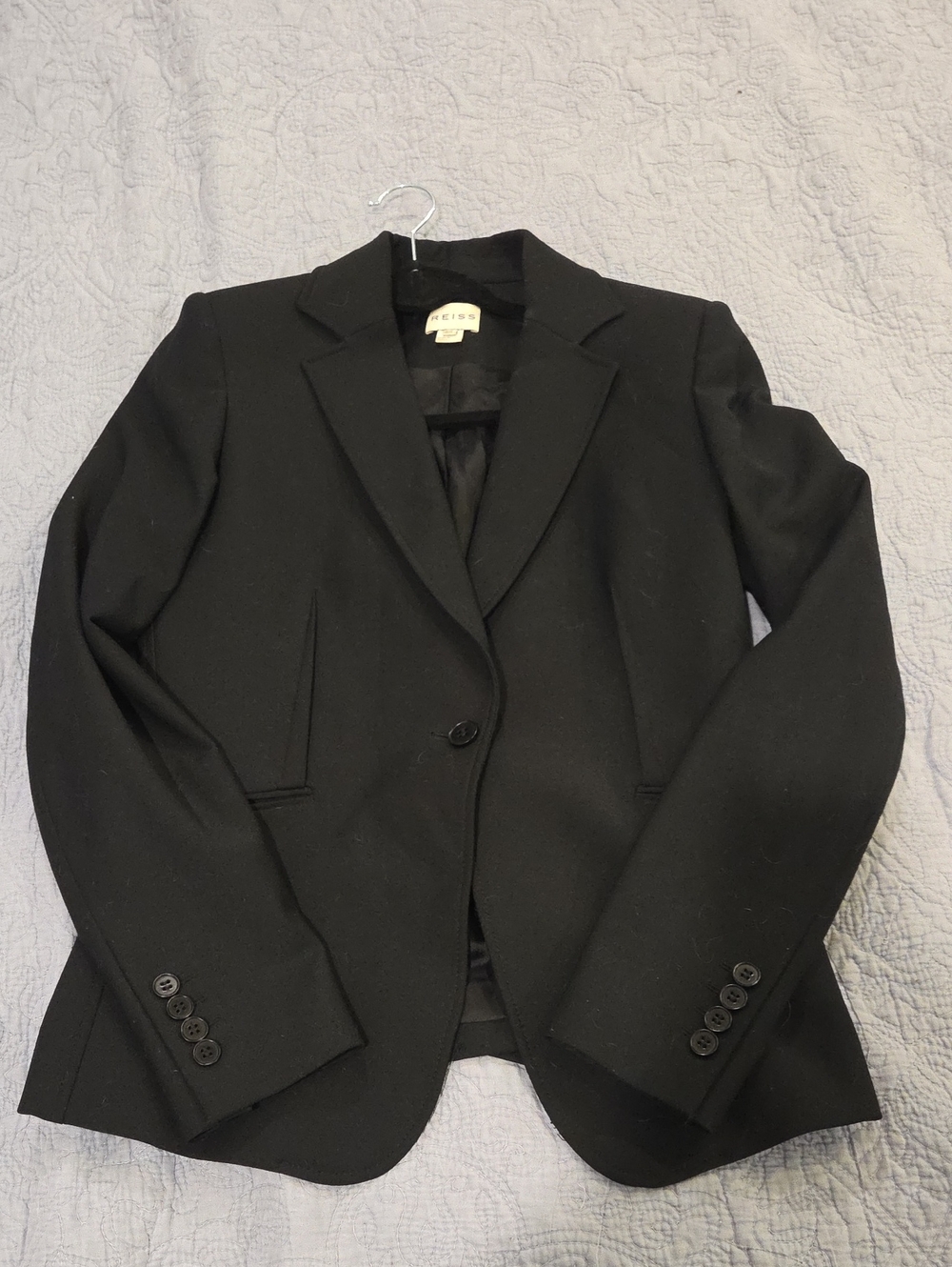 REISS Dane Fay Wool-Blend Tailored Single-Breasted Blazer Jacket Black - Size 6